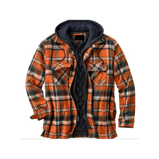 Men's Retro Winter Plaid Jacket Warm Thicken Coat Checkered Hooded Outwear Tops 